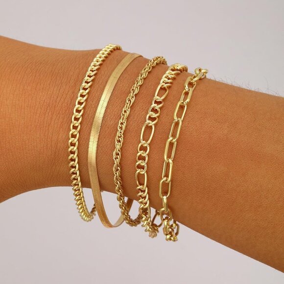 Gold Bracelets for Women 14K Plated Dainty Stackable Chain Bracelet Set Gift - Picture 2 of 6